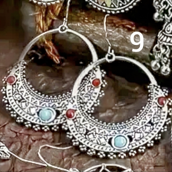 Bohemian Earrings Western Dangle Blue Silver Boho Cowgirl Earrings Rodeo Jewelry - Picture 10 of 16